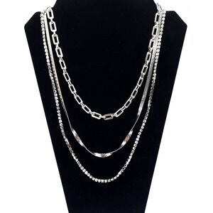 Rue 21 Layered Necklace Silver Paperclip Tennis Rhinestone 20in